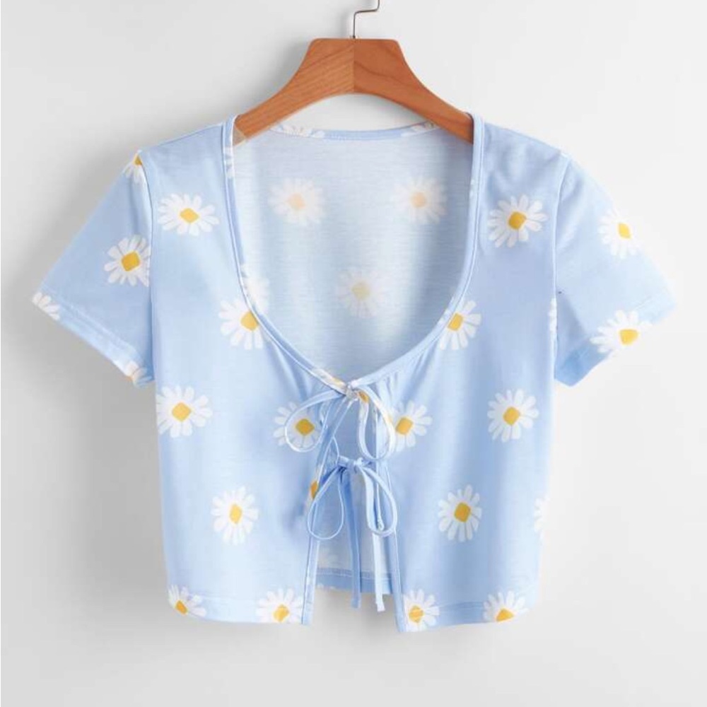ROMWE Tie Up Floral Tee